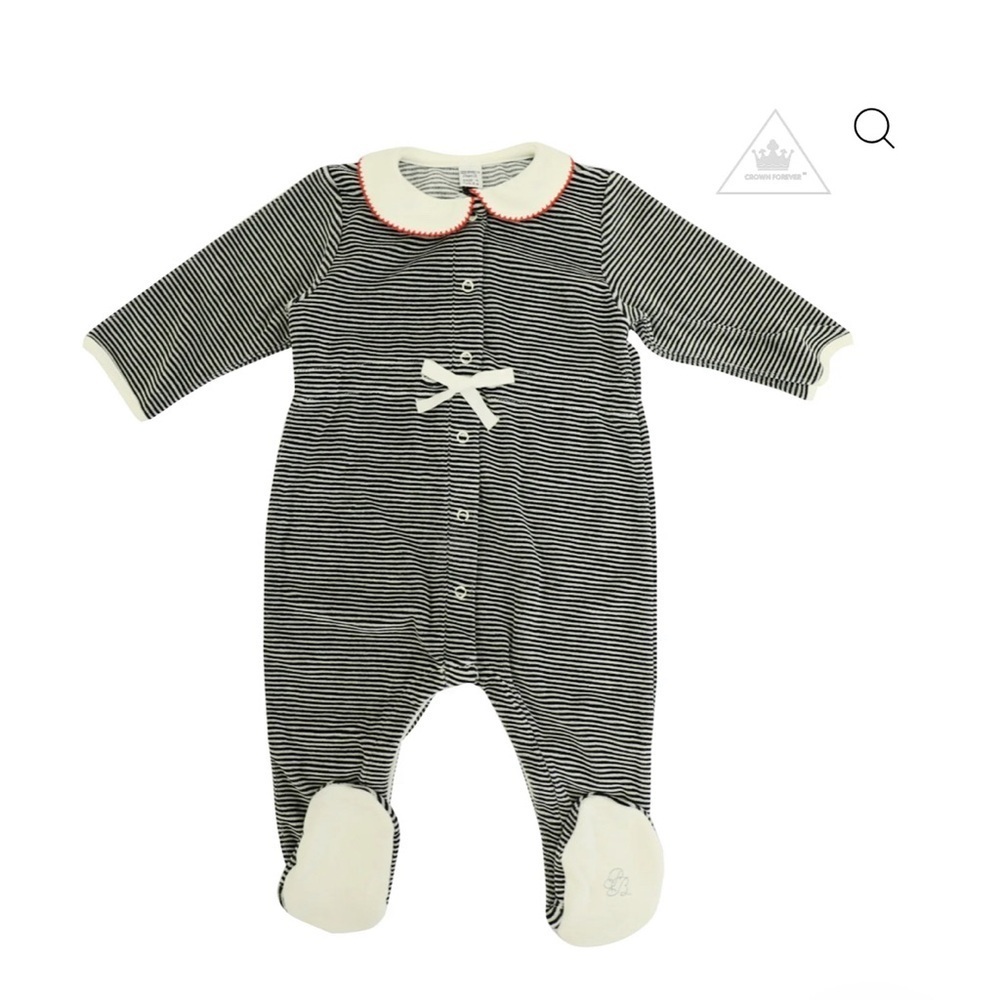 Petit Bateau Black and White Striped Footie